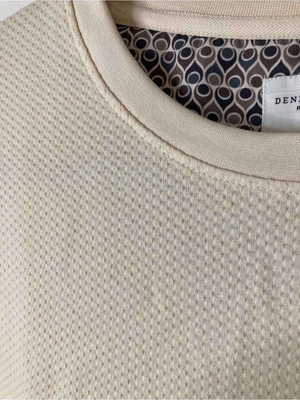 DENIM & FLOWER Ricky Singh Cream Ivory Textured Waffle Knit T-Shirt Large EUC - Picture 4 of 6